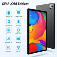 SIMPLORI Android 13 10palcový dotykový tablet, WiFi tablet, osmijádrový, 12GB RAM + 128GB ROM, (1TB rozšiřitelný) 8MP + 13MP fot